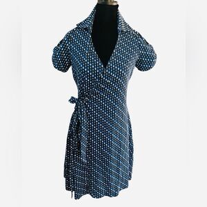 Diane Von Furstenberg Blue Silk Cotton Mini Wrap Dress Collared Size 4